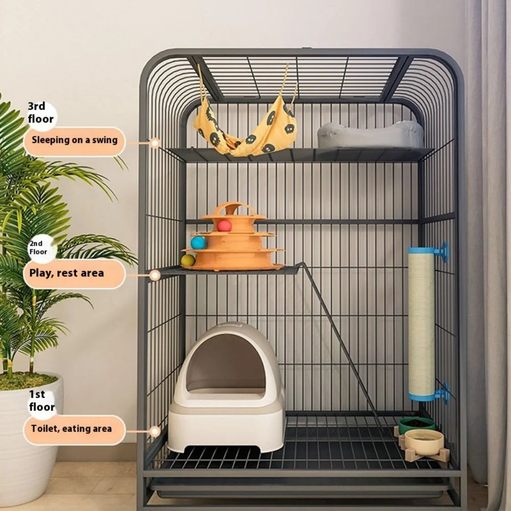 Modern Iron Mesh Cat Cage Creative Pet Villa Duplex Luxury Cats House Dogs Kennel Large Space Free Activity Cat House Pet Supply