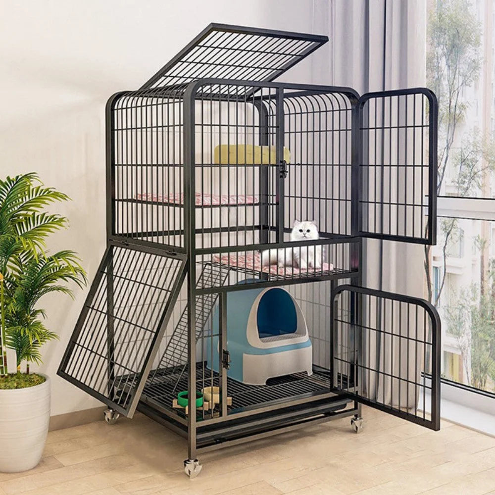 Modern Iron Mesh Cat Cage Creative Pet Villa Duplex Luxury Cats House Dogs Kennel Large Space Free Activity Cat House Pet Supply