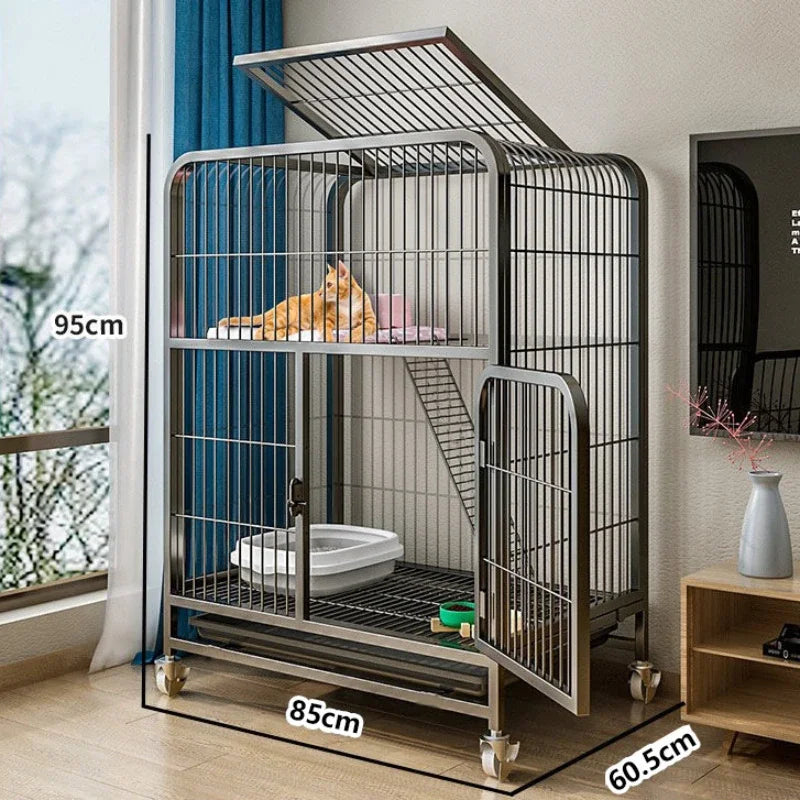Modern Iron Mesh Cat Cage Creative Pet Villa Duplex Luxury Cats House Dogs Kennel Large Space Free Activity Cat House Pet Supply