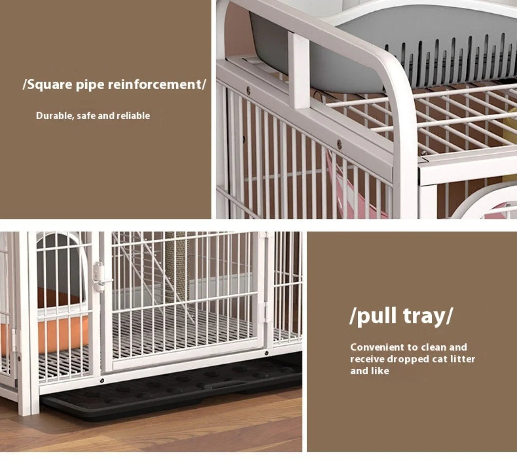 Modern Iron Mesh Cat Cage Creative Pet Villa Duplex Luxury Cats House Dogs Kennel Large Space Free Activity Cat House Pet Supply