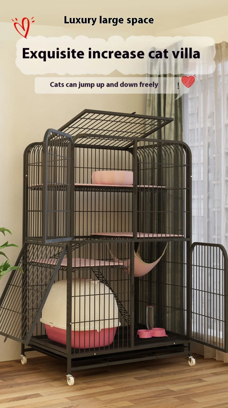 Modern Iron Mesh Cat Cage Creative Pet Villa Duplex Luxury Cats House Dogs Kennel Large Space Free Activity Cat House Pet Supply