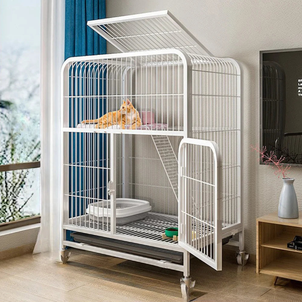 Modern Iron Mesh Cat Cage Creative Pet Villa Duplex Luxury Cats House Dogs Kennel Large Space Free Activity Cat House Pet Supply
