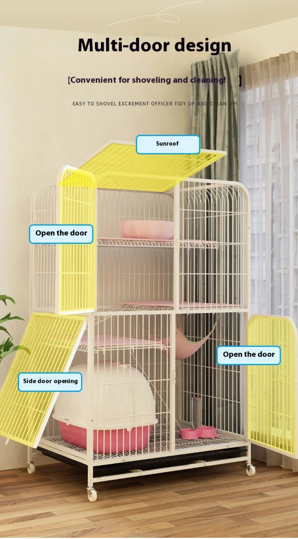 Modern Iron Mesh Cat Cage Creative Pet Villa Duplex Luxury Cats House Dogs Kennel Large Space Free Activity Cat House Pet Supply